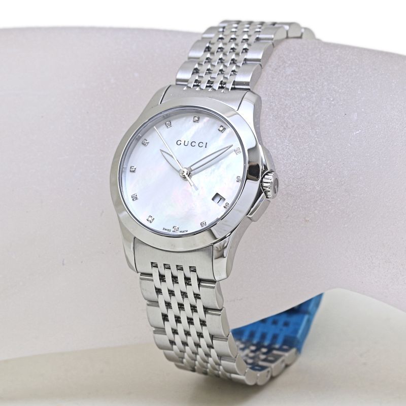 Gucci G-timeless Diamond Shell Watch Ya126504 126.5 Womens Polished Battery