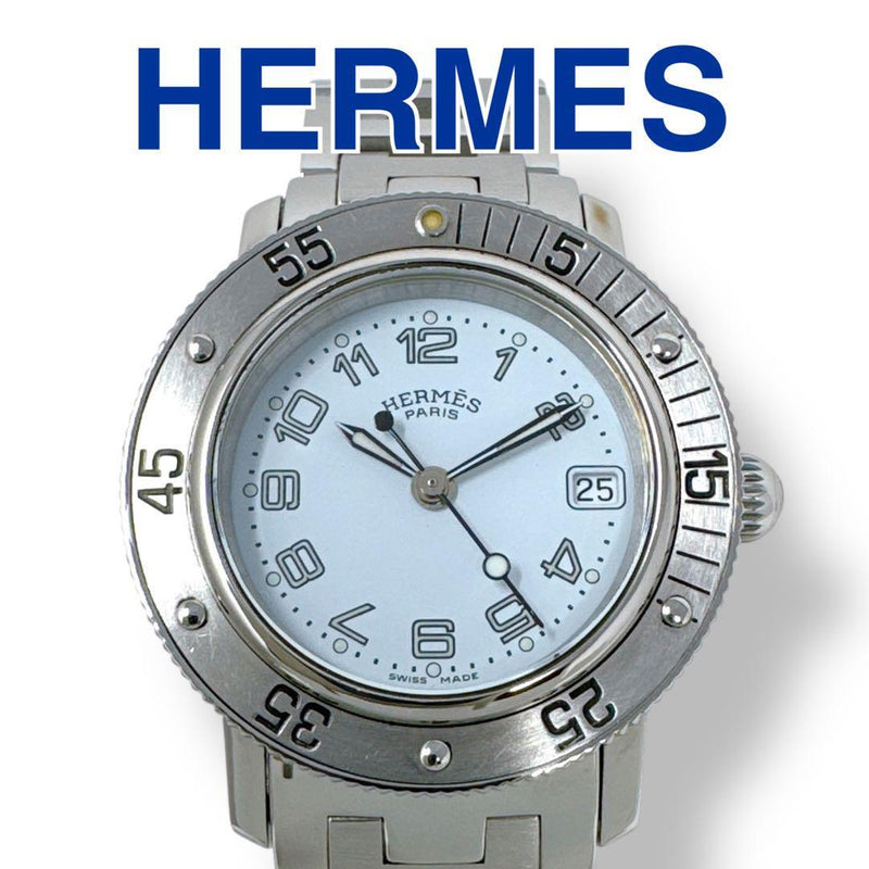 Hermes Clipper Diver Cl5.210 Womens Watch White Dial Quartz Silver Ss Luxury