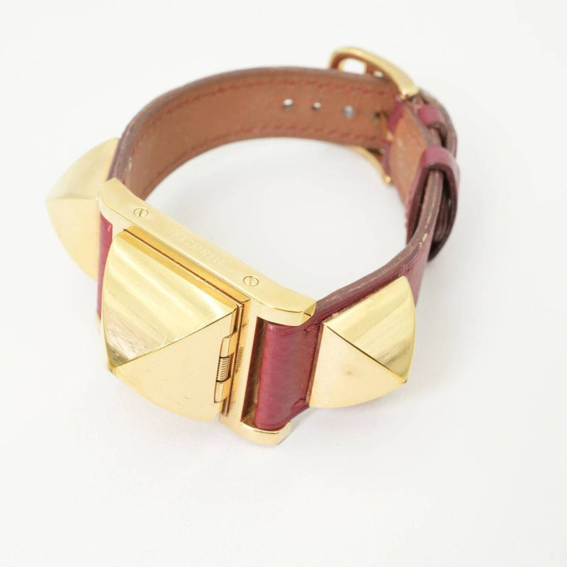 Hermes Medor Wristwatch 24-905m Red Gold Leather Band Womens Fashion Watch