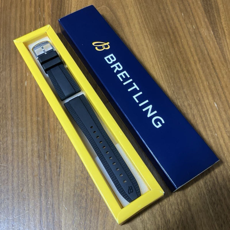 Breitling Rubber Strap 22-18 Black With Navitimer Clasp Buckle Spring Bars