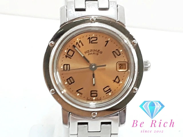 Hermes Clipper Cl4.210 Womens Watch Pink Silver Stainless Steel Date Quartz