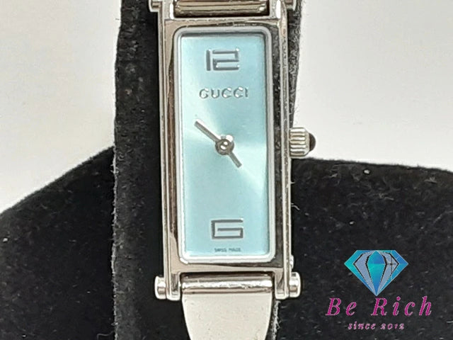Gucci 1500l Womens Watch Light Blue Bangle Silver Stainless Steel Bracelet