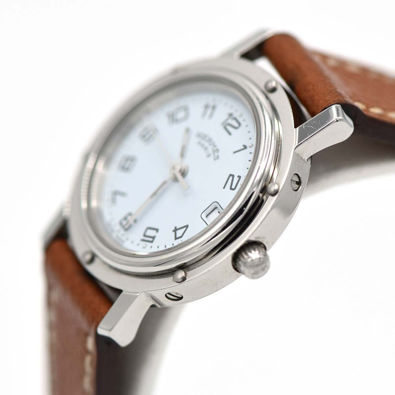 Hermes Clipper Cl4.210 Quartz Watch 24mm Leather Strap H Engraving Working