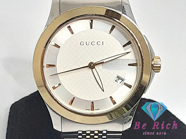 Gucci G-timeless Mens Watch Ya126409 Silver Gold White Dial Date Quartz Movement