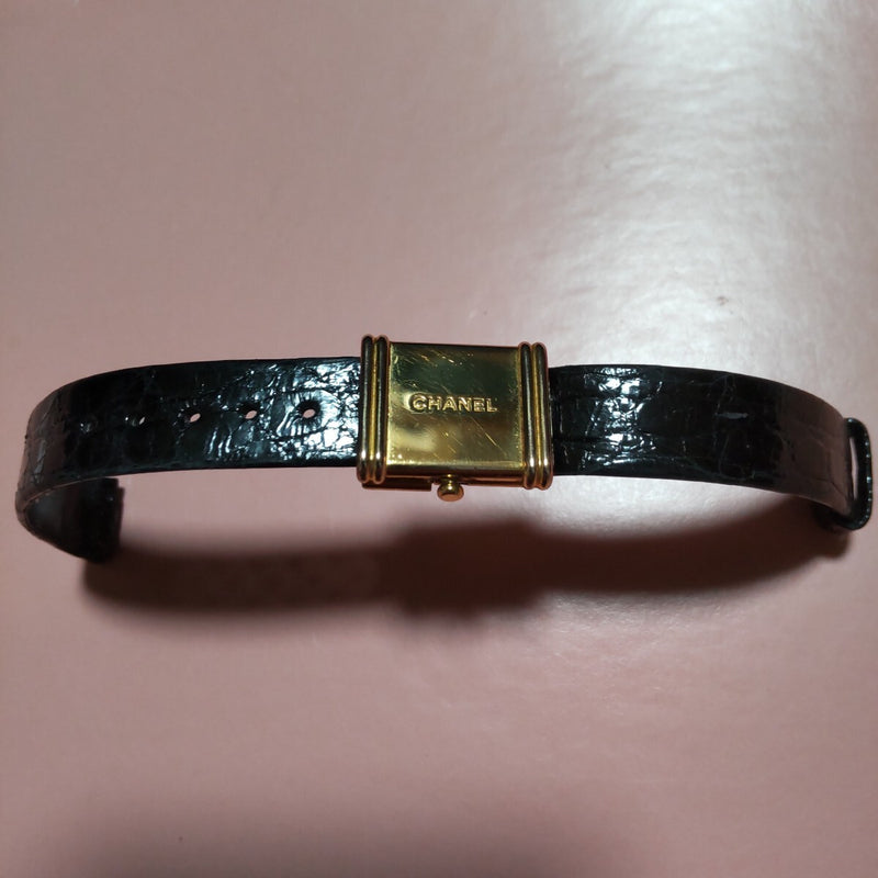 Chanel Première Watch Strap Authentic Black Alligator Crocodile Leather Band