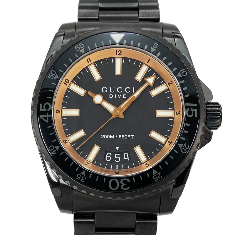 Gucci Dive Ya136213 46mm Quartz Watch Stainless Steel Black Pvd Black Dial Date