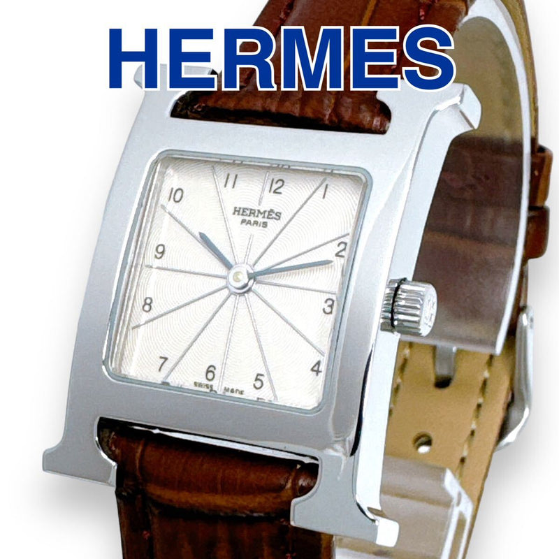 Hermes H Watch Hh1.210 Leather Band Quartz Womens Watch Silver Dial Wristwatch