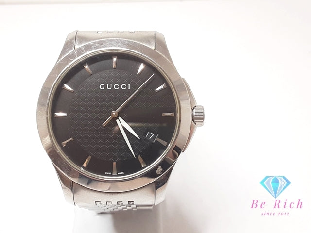 Gucci G-timeless Mens Watch 126.4 Date Black Silver Stainless Steel Bracelet