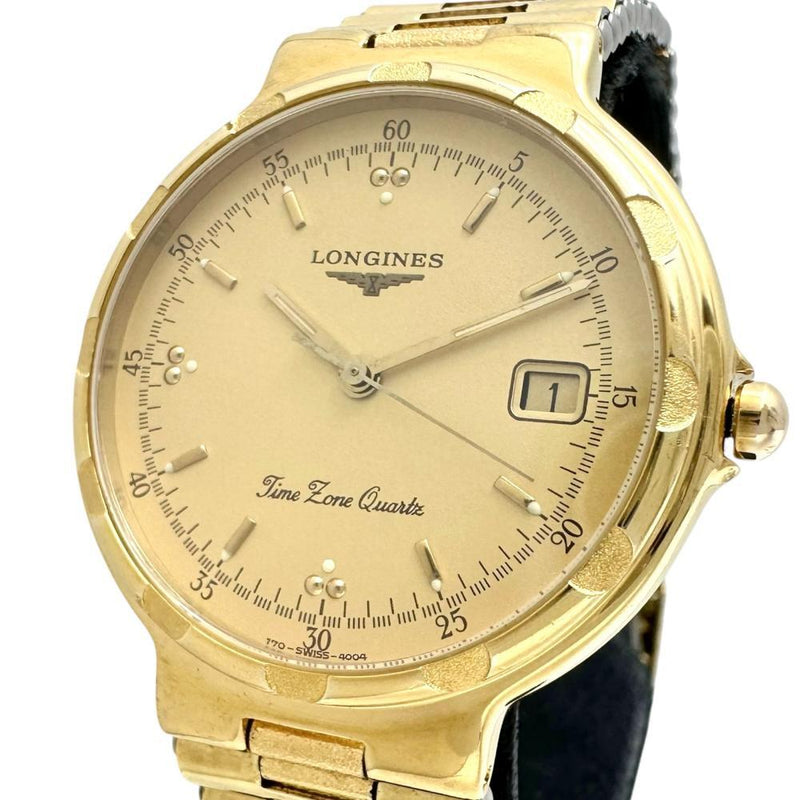 Longines Conquest Watch Gp Quartz Gold Dial Gold Band Mens Wristwatch Gold-tone