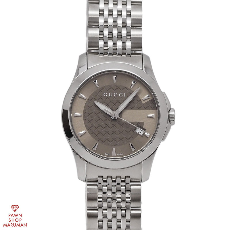 Gucci G-timeless Ya126503 Quartz Watch Stainless Steel Brown Dial Luxury Womens