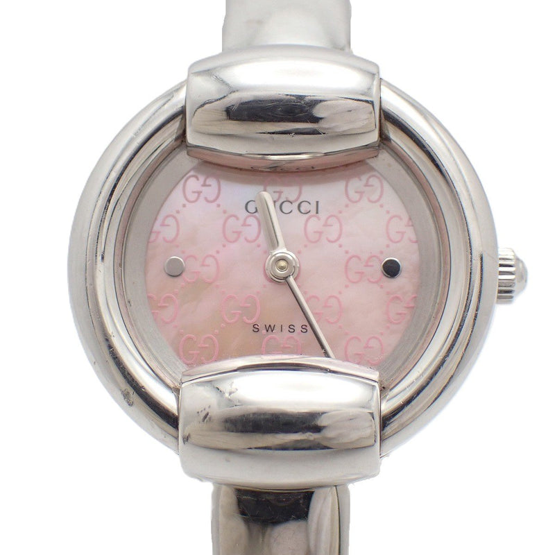 Gucci 1400l Ladies Quartz Watch Pink Shell Dial Gg Logo Stainless Steel