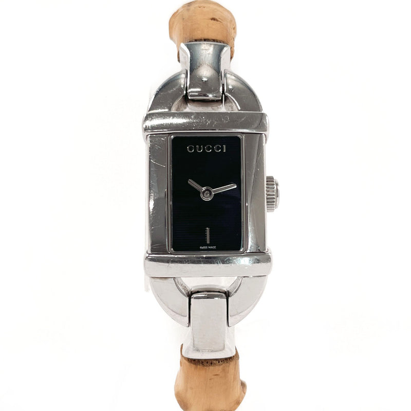 Gucci 6800l Bamboo Bangle Watch Stainless Steel Silver Brown Dial Quartz Womens