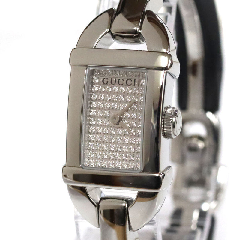 Gucci Bamboo Ya068501 Watch Pave Diamond Stainless Steel Womens 6800l Luxury