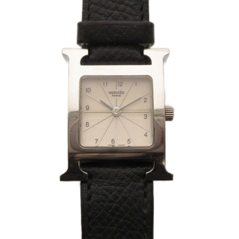 Hermes H Watch Hh1.210 Womens Quartz Silver Stainless Steel Case Black Dial
