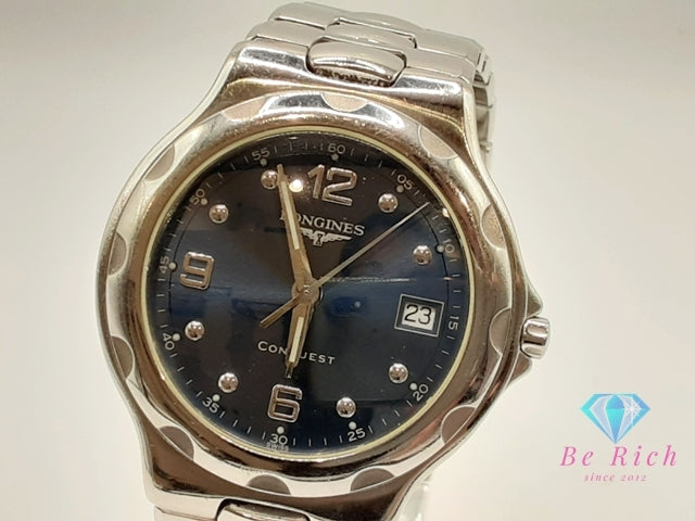 Longines Conquest L1.631 Mens Watch Date Navy Blue Dial Silver Quartz Conquest
