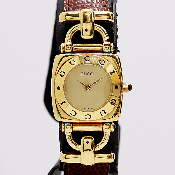 Gucci Horsebit 6300l Quartz Gold Dial Womens Watch Like New Model 1565100 2jwy