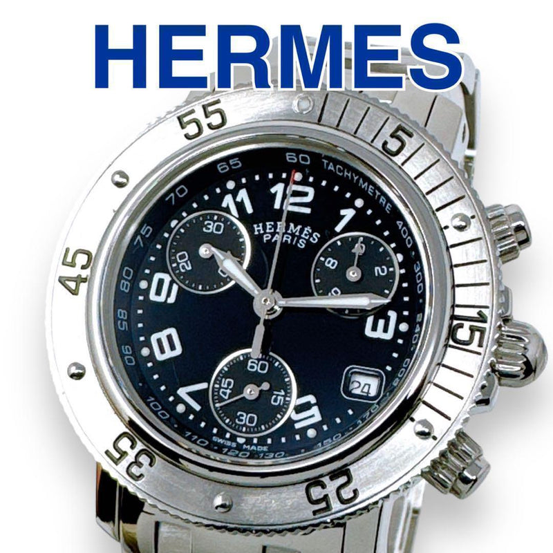 Hermes Clipper Diver Cl2.310 Chronograph Womens Watch Black Dial Quartz Black