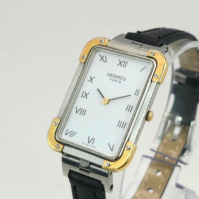 Hermes Croisiere Womens Watch Two-tone White Dial Roman Numerals Square Gold