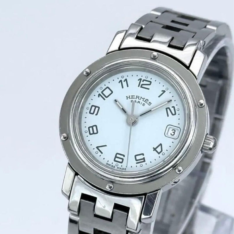 Hermes Clipper White H Band Womens Watch Quartz Date Includes Accessories