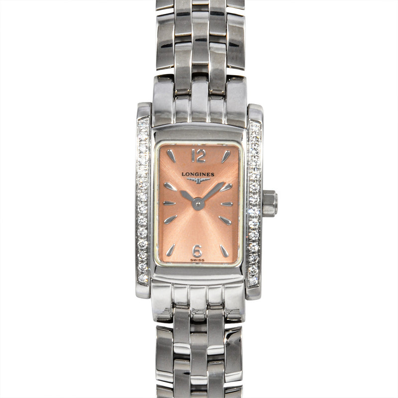 Longines Dolcevita L5.158.0 Quartz Watch Pink Dial Diamond Bezel Womens Luxury