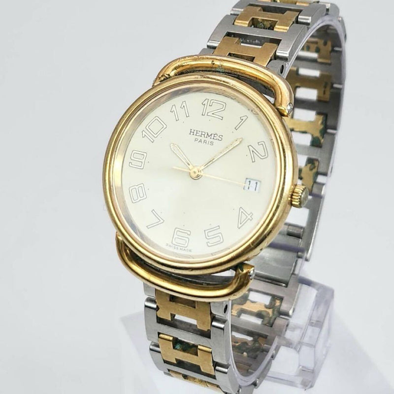 Hermes Pullman Watch Two-tone Gold Ivory Dial H-band Quartz Unisex H-belt Date