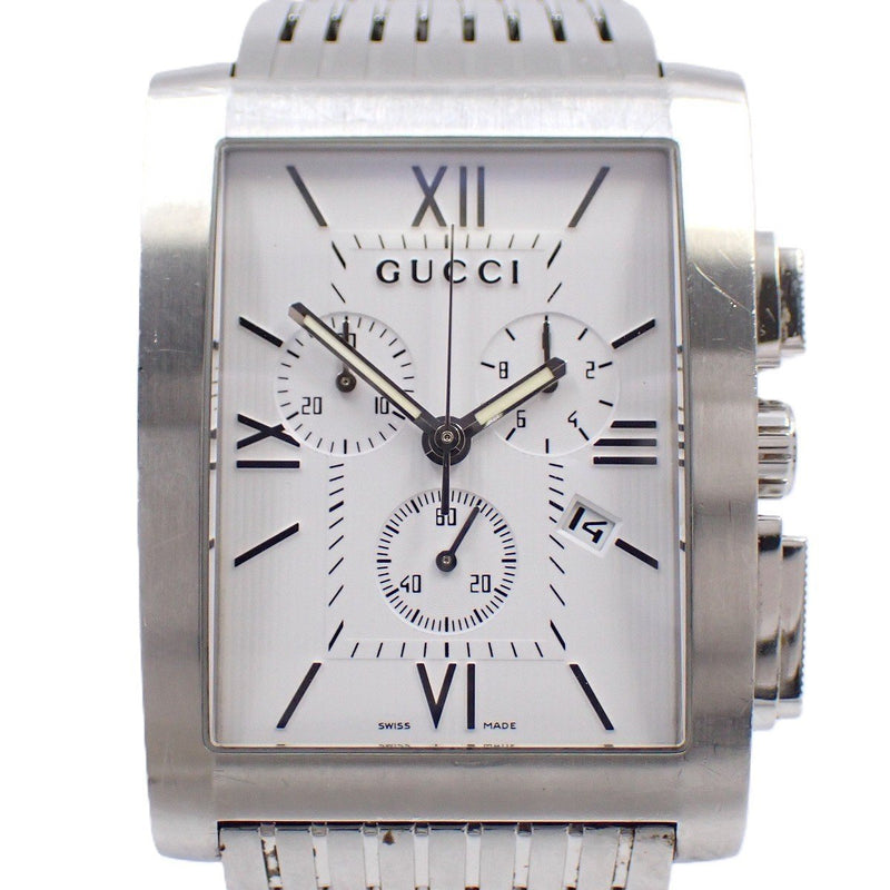 Gucci 8600m Chrono G-metro Chronograph Quartz Mens Watch White Dial Stainless
