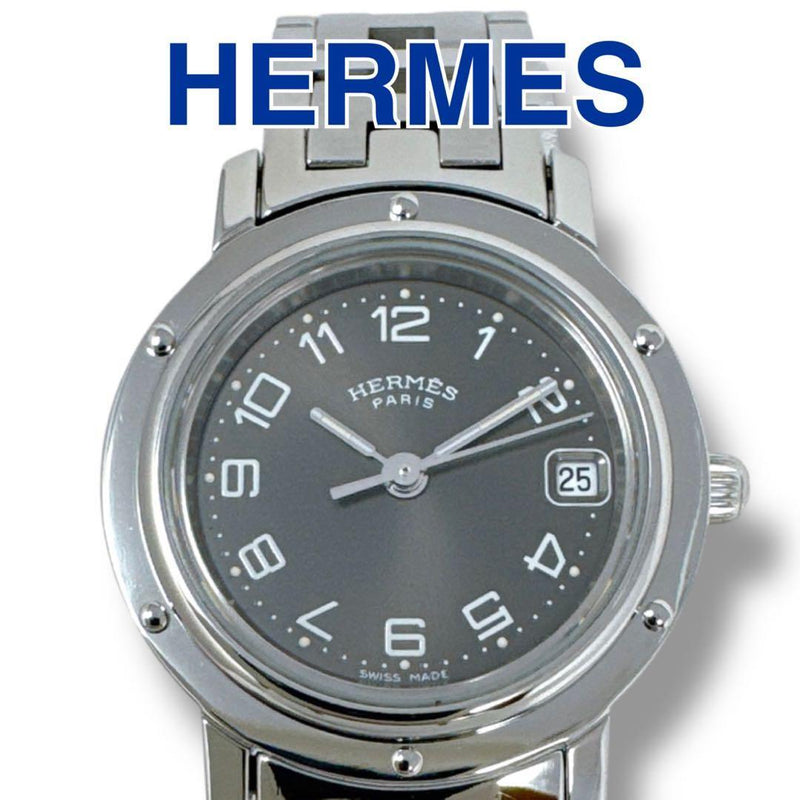 Hermes Clipper Cl4.210 Womens Watch Black Dial Stainless Steel Date Quartz