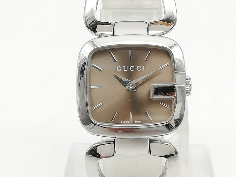 Gucci Watch 125.5 Quartz Brown Dial Silver Womens Dress Watch Luxury Timepiece