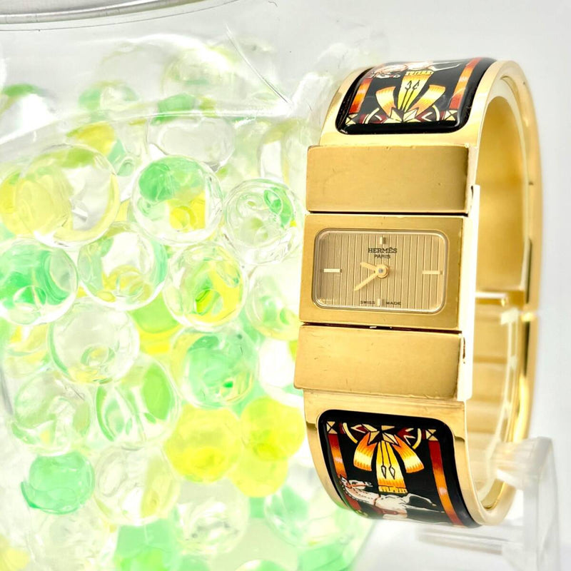 Hermes Loquet Gold Bangle L01.201 838354 Black Cloisonné Enamel Bracelet