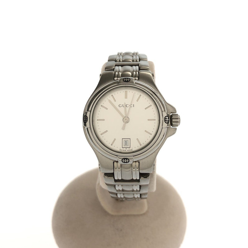Gucci 9040l Wristwatch Silver Dial Quartz Date New Battery Pawn Shop Find