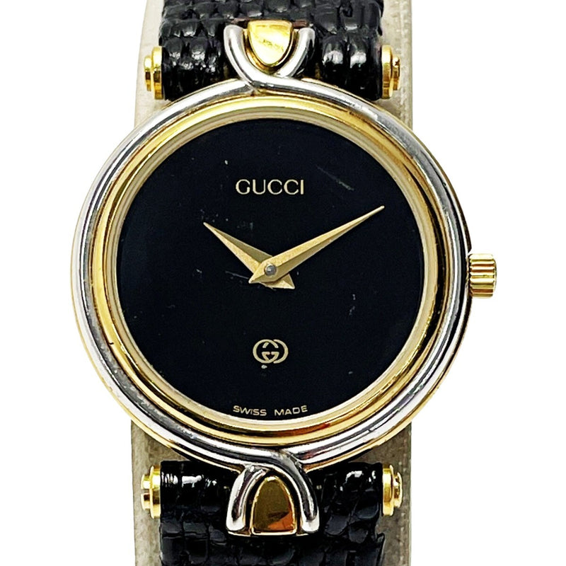 Gucci 4500l Quartz Gold Leather Womens Watch Stainless Steel Black Dial