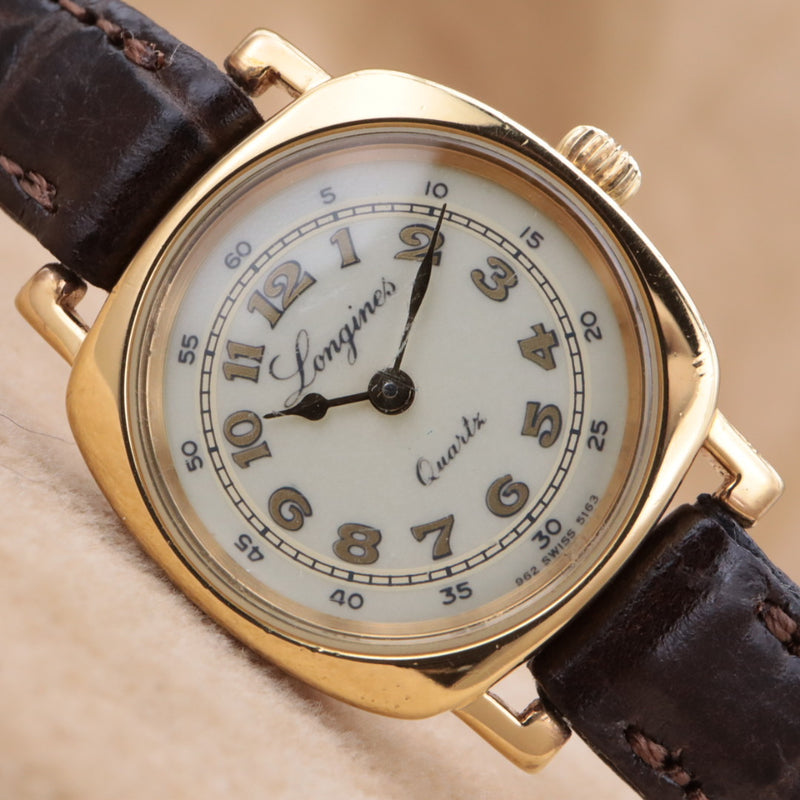Longines 150th Anniversary Quartz Watch Gp Cushion Case Arabic Gold Ivory Dial