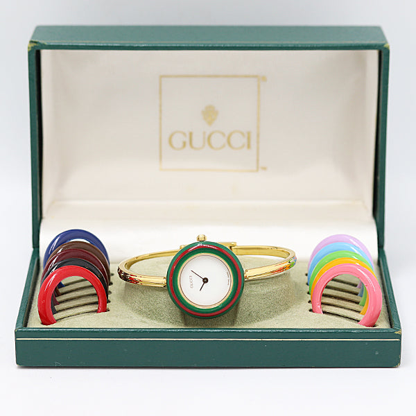 Gucci Change Bezel 1112.2 Quartz Ladies Watch With Box White Dial 4879600 2ant
