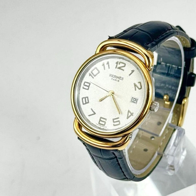 Hermes Pullman Watch Battery Three-hand White Dial Gold Silver Unisex Boys Size