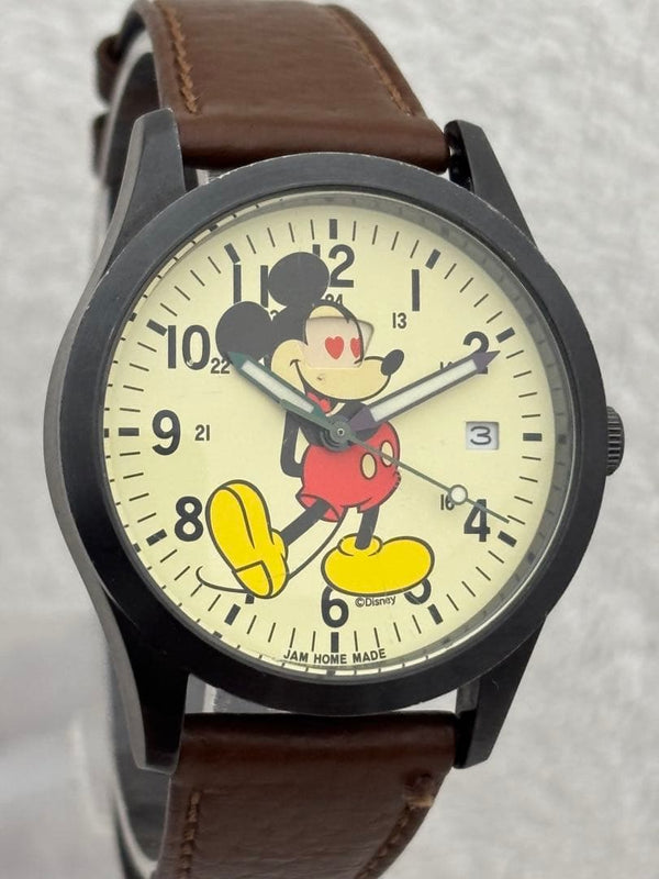Tic Tac Mickey Mouse Automatic Date Mens Wristwatch Japanese Vintage Stainless