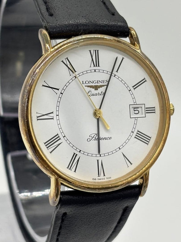 Longines Presence Quartz 156 7231 Date Mens Wristwatch Japanese Vintage Swiss