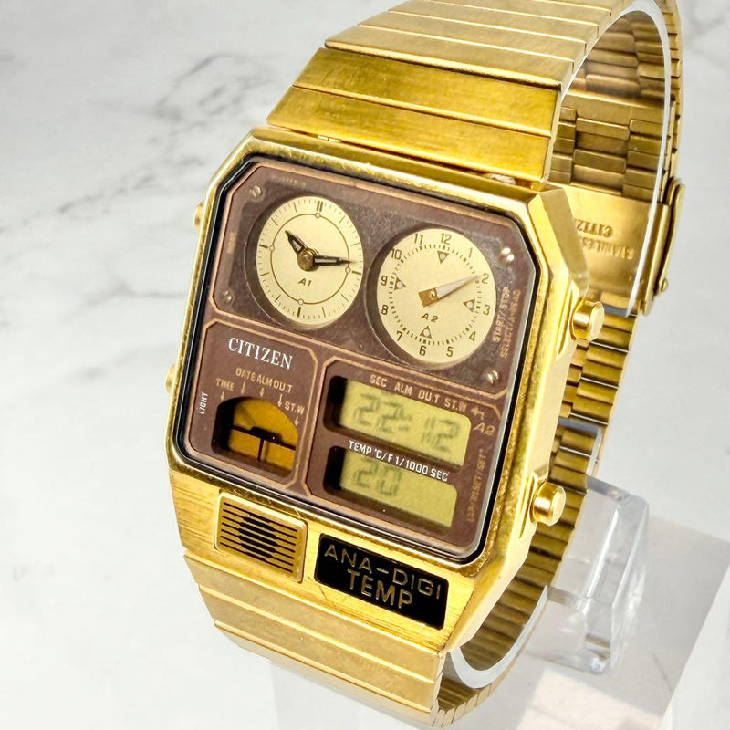 Citizen Ana-digi Temp Jg2103-72x Japanese Vintage Gold Tone Mens Wristwatch