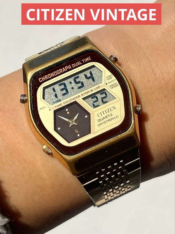 Crystron Digital Wristwatch Vintage Mens Japanese Quartz Stainless