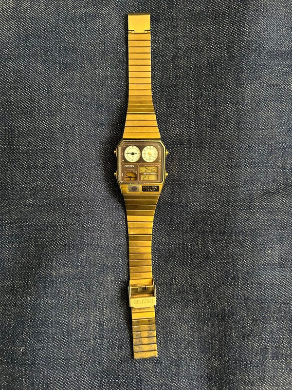 Ana-digi Temp Watch Japanese Vintage Digital Analog Quartz Wristwatch