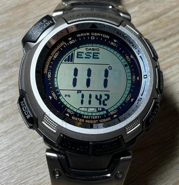Protrek Prw-1300tj Radio Solar Mens Watch Titanium Band Japanese Vintage