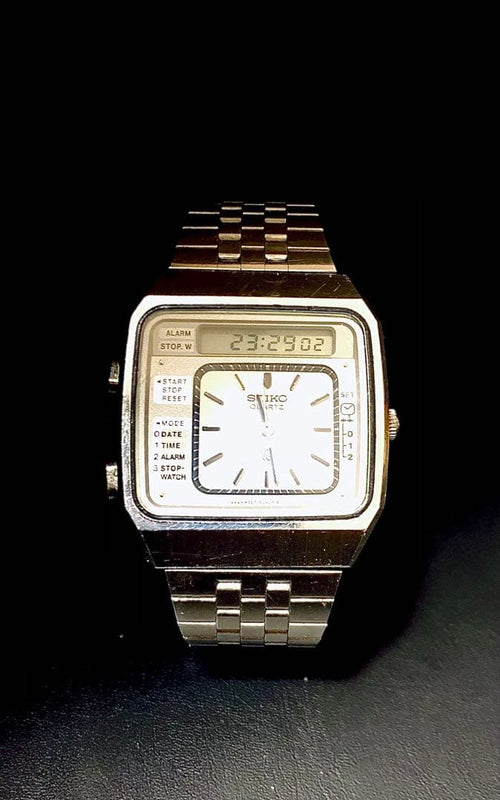1980s Hybrid Seiko Vintage Mens Wristwatch Japanese Quartz Mechanical Stainless