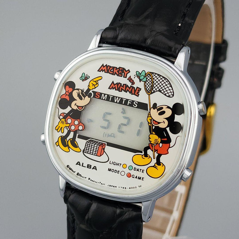Disney Alba Y755-4000 Mickey Minnie Alarm Watch Vintage Japanese Quartz