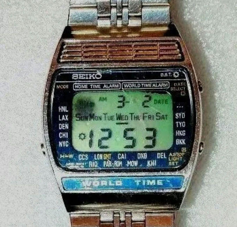 Seiko A239-502a World Time Lcd Digital Quartz Mens Wristwatch Japanese Vintage