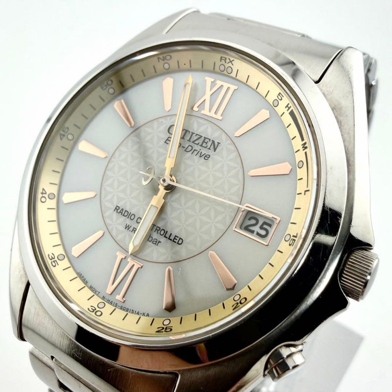 Working  Eco-drive Radio Wave Watch H415-s038278 Solar Japanese Mens