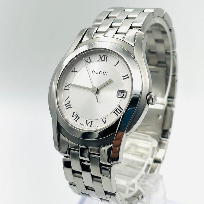 5500m Mens Wristwatch Japanese Vintage Silver Dial Date Stainless Steel