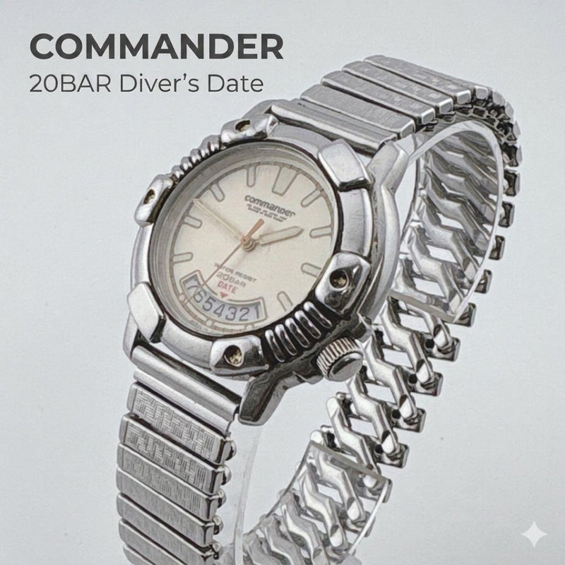 Commander Diver Watch 20bar Quartz Mens Wristwatch Japanese Vintage