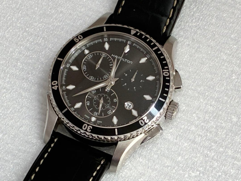 Chronograph Wristwatch Black Dial Japanese Vintage Mens Stainless