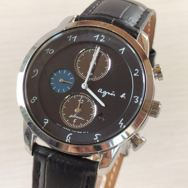 Agnes B Marcello Chronograph T172-0aw0 Solar Mens Wristwatch Japanese Vintage