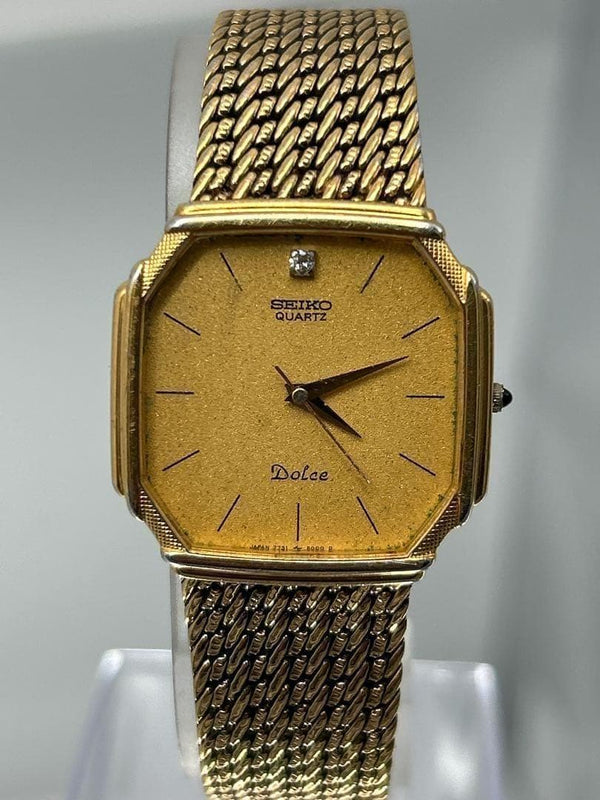 Seiko Dolce Vintage Mens Quartz Wristwatch 7731-5000 Japanese Gold Tone Dress