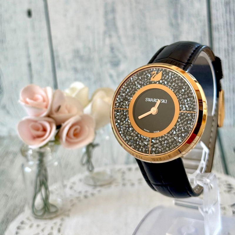 Crystalline Gold Black Ladies Wristwatch Japanese Quartz Crystal